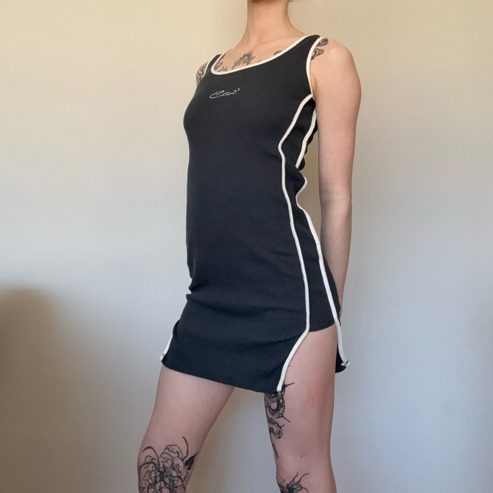 Black Ribbed Tank Dress with White Piping
